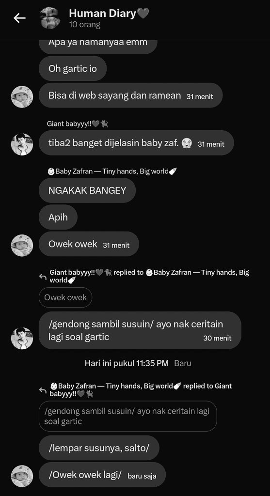 Macdemoiselle's tweet image. ㅤ
[ Kalo notif selalu nyala tuh gini, pencet chat dari gdm bersama tau-tau onnya di akun baby zaf😭 ]
⠀