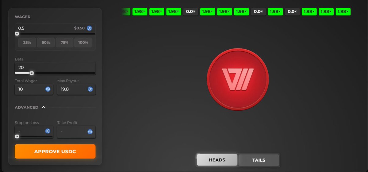 ja33web's tweet image. 오늘 나는 Vault777에서 코인 플립 게임의 결과 확률을 테스트하기로 했다.

실험을 위해 $10을 배정했다.

@Vault777Casino의 최소 베팅은 $0.5이므로 20라운드를 진행했다.

승리 확률이 50%이고 수수료가 2%라고 가정하면, 기대 수익은 약 $9.8이었다.

하지만 오늘은 운이 내 편이었다!

결과는…