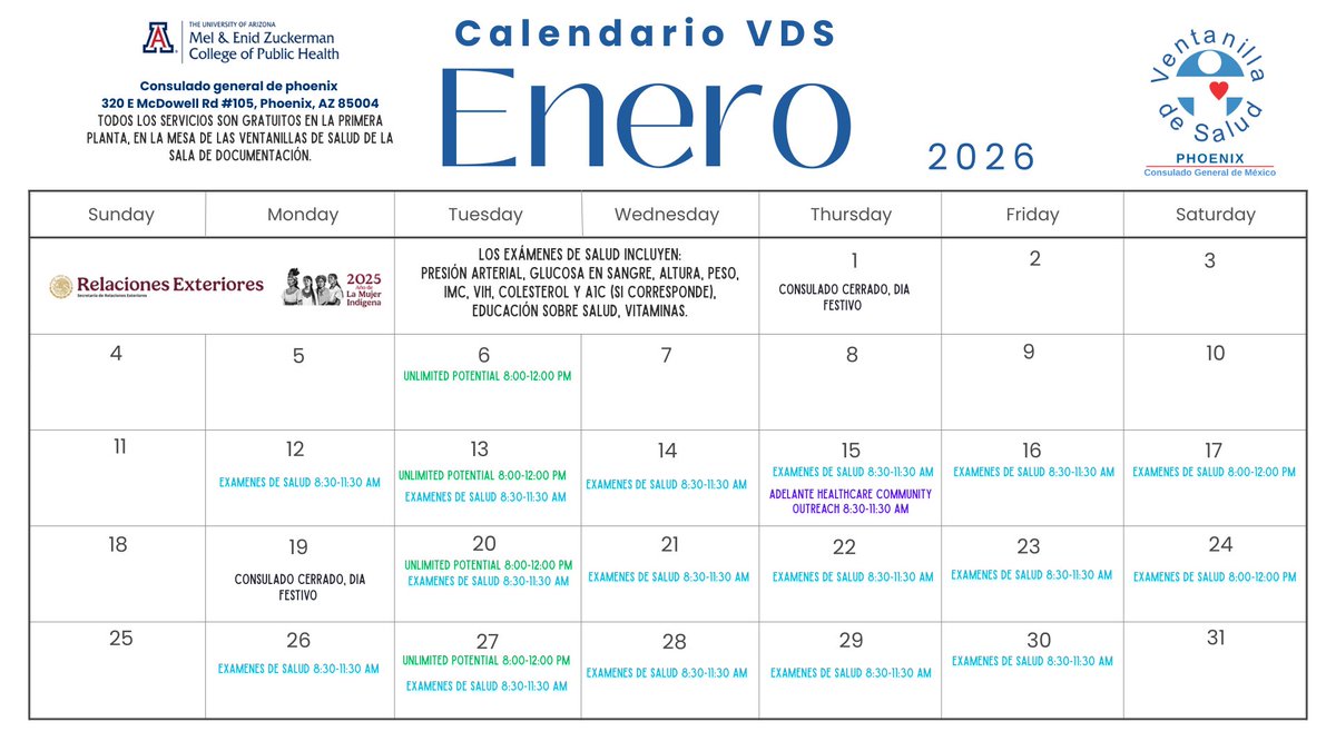 Buenos dias. Aqui esta nuesto calendario VDS por el mes de Enero. Los esperamos!