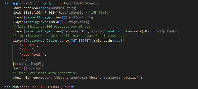 just a config chain.
docs behind basic auth ✅
tracing + request layer ✅
no 12 middleware files.
get ready for fast MCP development
no “setup guide part 3”.
just rust.🤡
github.com/Tuntii/RustAPI
#rustlang #backend #opensource #webdev