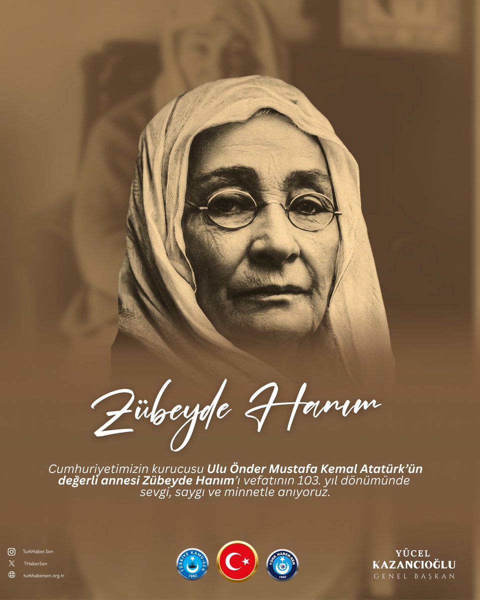 Cumhuriyetimizin kurucusu Ulu Önder Mustafa Kemal Atatürk’ün değerli annesi Zübeyde Hanım’ı vefatının 103. yıl dönümünde sevgi, saygı ve minnetle anıyoruz.