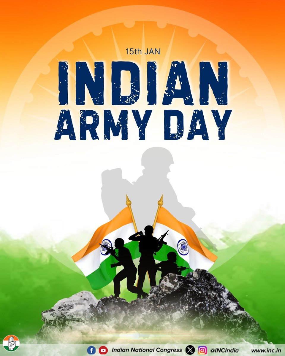 On Indian Army Day, the Congress family salutes the courage, discipline, and supreme sacrifice of our brave soldiers in the line of duty.

The Indian Army stands as the strongest shield of our nation. We remain deeply grateful for their unwavering service and commitment to India.