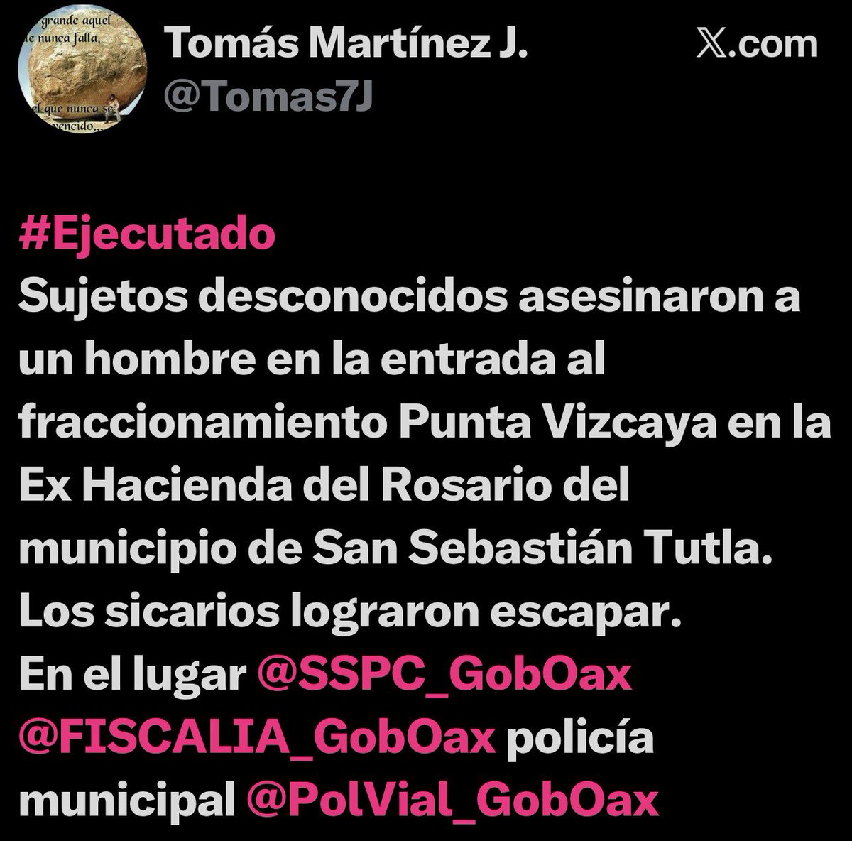 Salomon Jara y su 
maldita primavera.

Solo en los sueños del corrupto que nos mal gobierna Oaxaca es seguro.
Pero las y los oaxaqueños tenemos claro lo que vemos: el gobierno de <a href="/salomonj/">Salomón Jara Cruz</a> ha hundido en la inseguridad al estado.
Aparecen un día sí y otro también personas