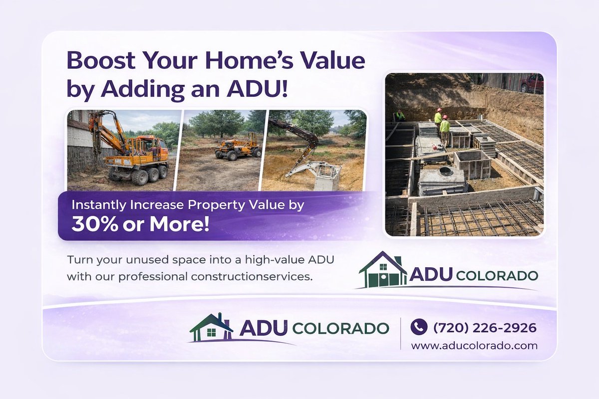 Autotelic_Build's tweet photo. Boost your home’s value by 30% or more with a professional ADU.🏡

The market is changing; ensure your property reaches its full potential. Contact the experts at ADU Colorado today!
 
📞 Call: (720) 226-2926
🌐 Visit: https://t.co/GEp9HSpkda 

 #ADUBuilder  #ColoradoHomes https://t.co/5t31c7F2sU