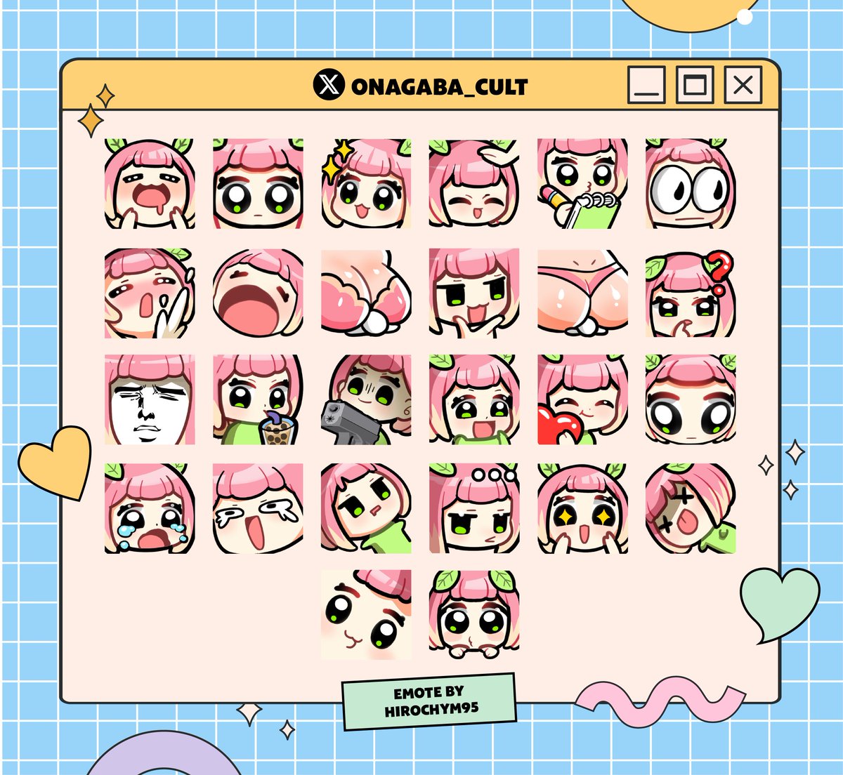 hirochym95's tweet photo. New emotes for @onagaba_cult 🍑
#VTuberAssets #emotes https://t.co/f3CuS6wkW1