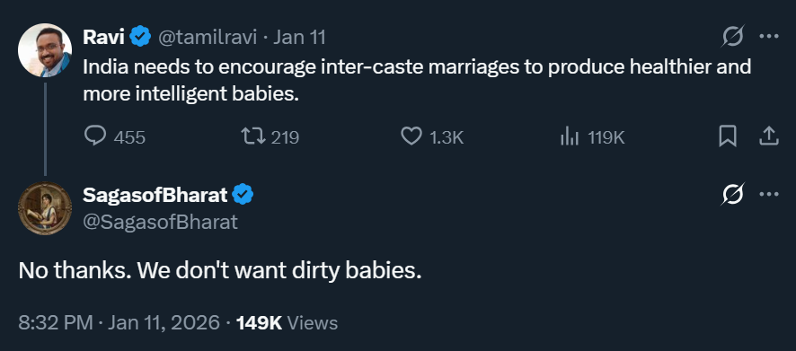 Caste is affixed to your head when you are conceived inside your mother's womb, and it stays with you when you are finally burnt on the pyre, and thereafter. Caste remains the only fixed truth, the immutable brutal reality. It is modern humanity's longest, most degrading