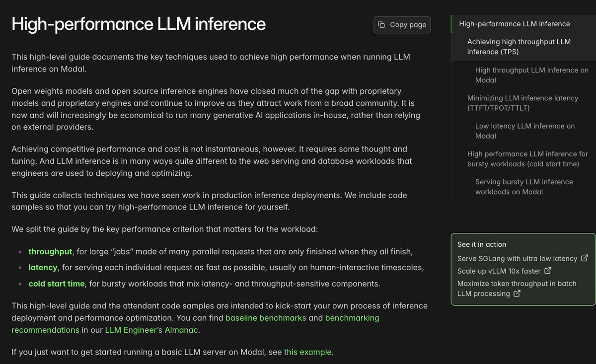 There was a flippening in the last few months: you can run your own LLM inference with rates and performance that match or beat LLM inference APIs.

We wrote up the techniques to do so in a new guide, along with code samples.

modal.com/docs/guide/hig…