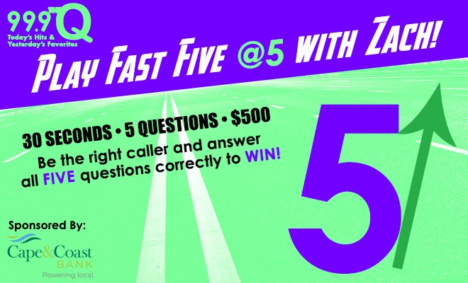 Play the Fast Five @ 5 with Zach! 
Answer all five trivia questions correctly in just 30 seconds, and you could walk away with $500
wqrc.com/slider/play-th…