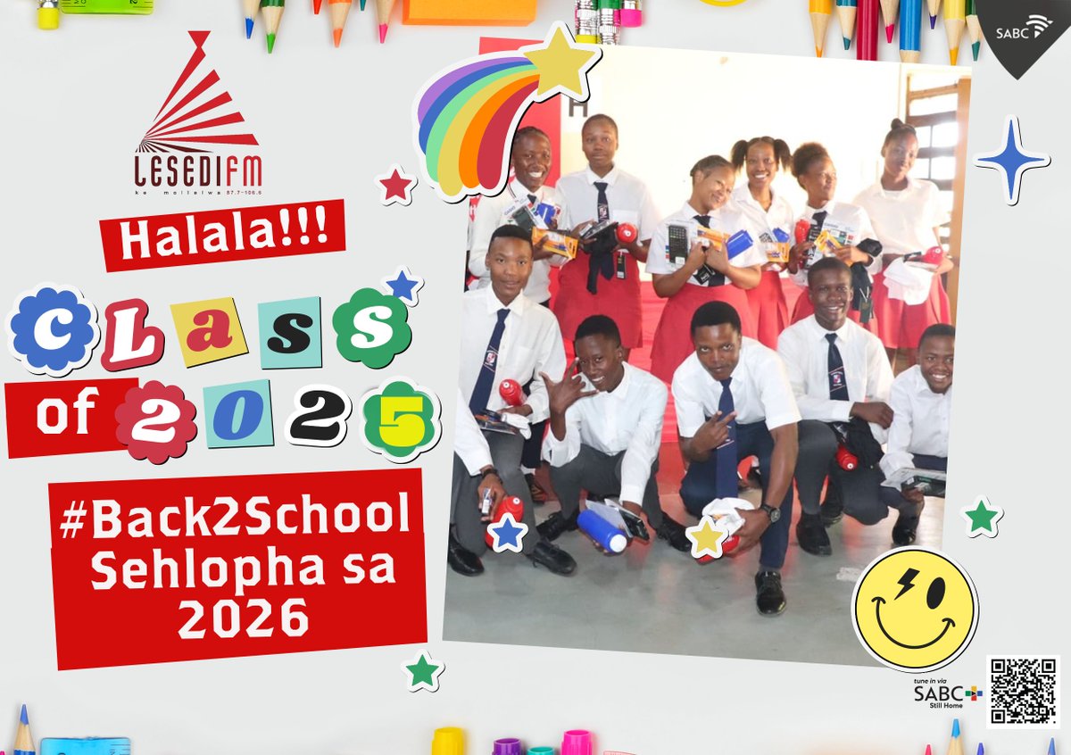 LesediFM's tweet image. 💫 Ho sehlopha sa #Classof2025, Lesedi FM ere Halala!! Re motlotlo ka lona 👏🏽👏🏽👏🏽! 
Ho sehlopha sa 2026, thabela #Back2School 💃🏽📚✨️
