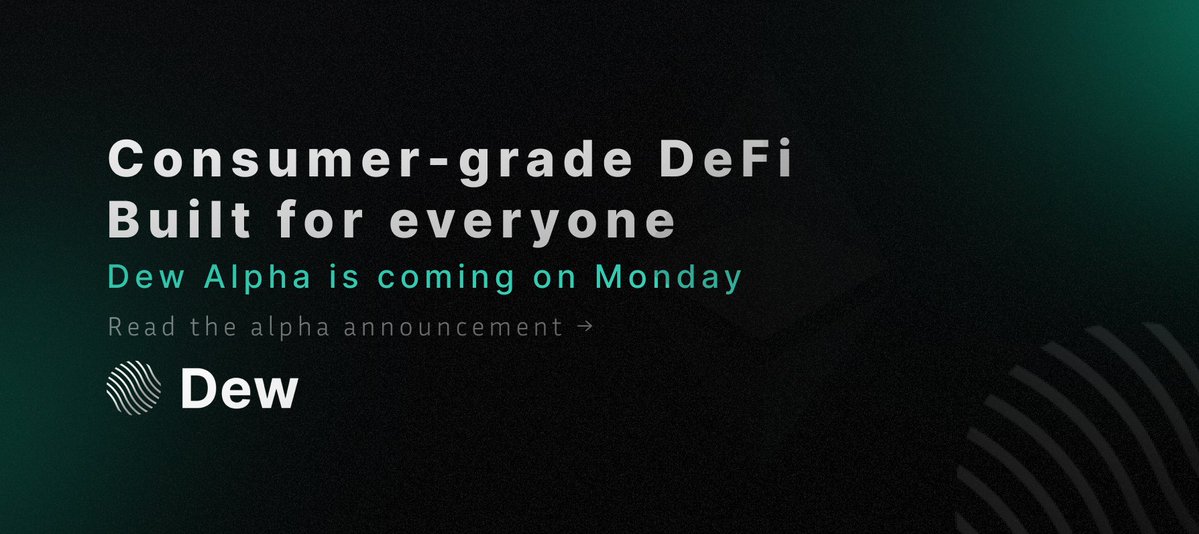 DewOnEth's tweet photo. Dew Alpha is coming next Monday!

After developing and testing internally for about 6 months, it’s now time to get real user feedback.

Early users and testers will be eligible for our Alpha rewards, including a guaranteed whitelist for the discounted $DEW pre-sale. https://t.co/2XGOzQ9TsF
