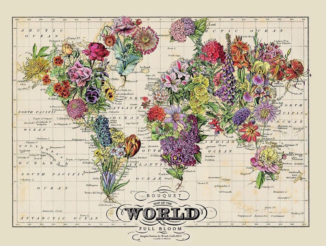 BiancoDavinci's tweet image. World Flower Map by Wendy Gold