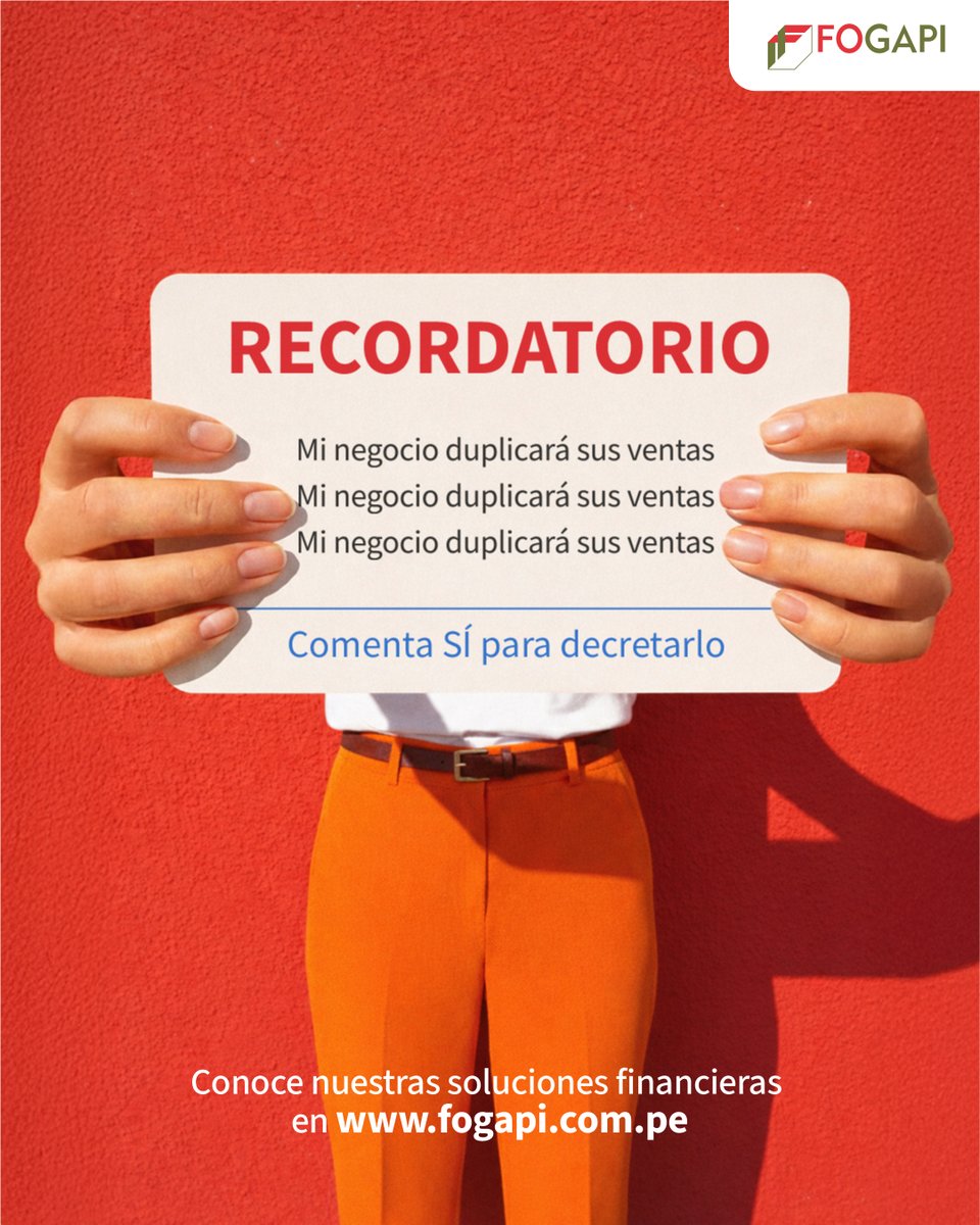 FOGAPI1's tweet photo. ✨ ¿Listo para duplicar tus ventas este año? ¡Decrétalo!
Miles de emprendedores ya crecen con el respaldo financiero de FOGAPI.
💡 Impulsa tu negocio hoy.🔗 https://t.co/xWSi69zfZa https://t.co/Lkmr1PP7Cr