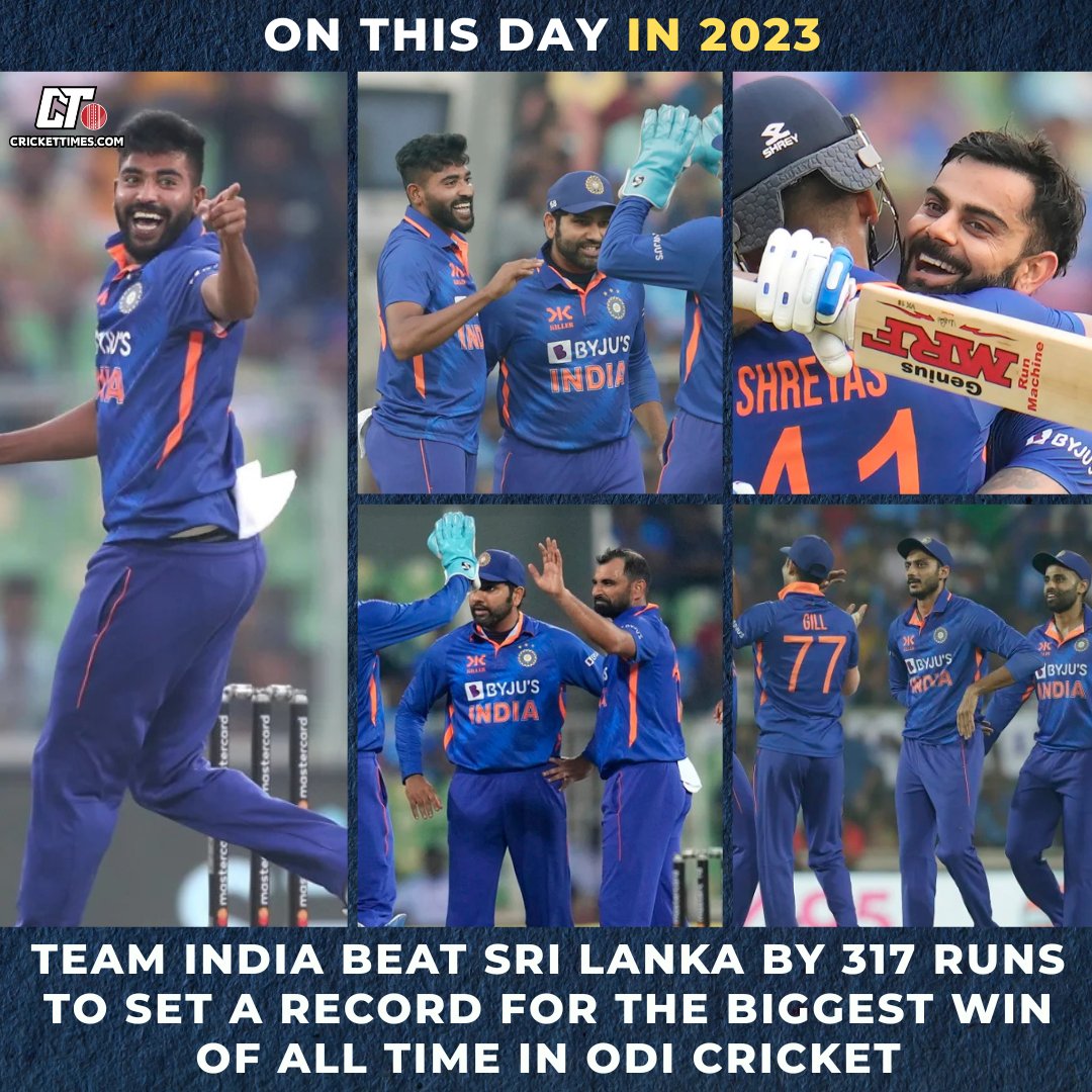 CricketTimesHQ's tweet image. #OnThisDay in 2023, India registered a historic win in ODIs 🌟

#INDvSL #TeamIndia