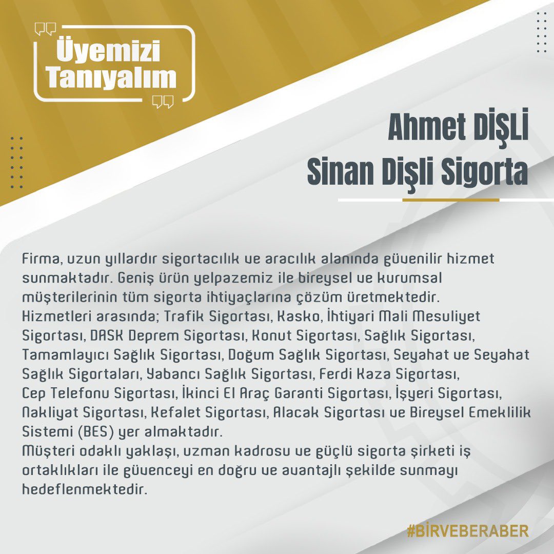 Başkanımız Sn. <a href="/osmanulular/">Osman ULULAR</a> ve Yönetim Kurulu Üyelerimiz, Üyemiz Sn. Ahmet Dişli’yi, Sinan Dişli Sigortada ziyaret etti. Nazik ev sahipliği için değerli üyemize teşekkür ederiz. 

<a href="/DisliAhmet/">Ahmet Dişli</a>