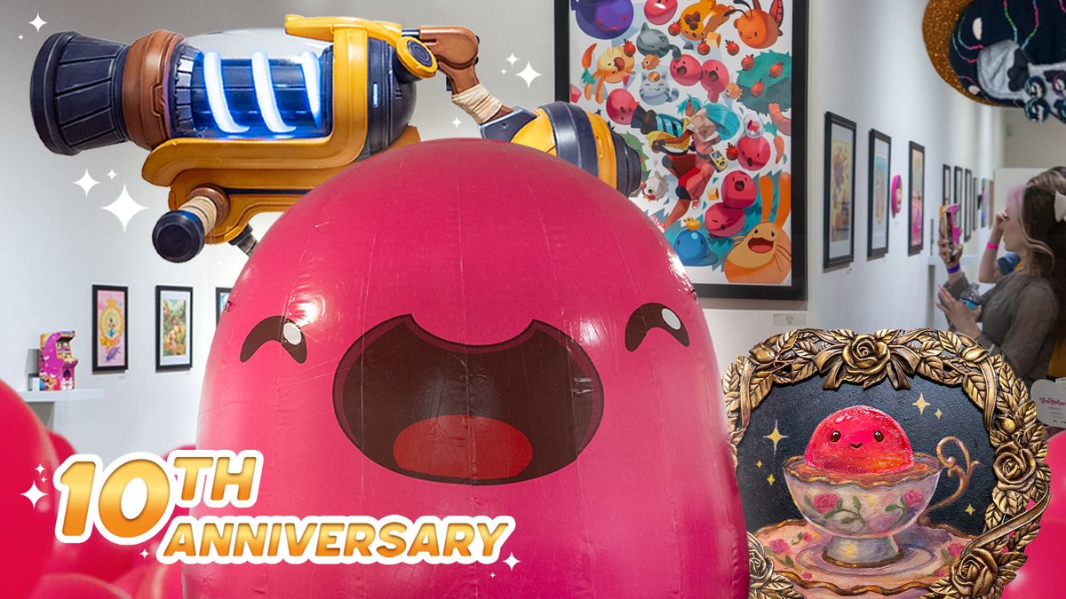 Today marks 10 wiggly years of Slime Rancher! 🎉 

Watch the Gallery Nucleus recap video, head over to Steam for major sales and custom goodies in the Points Shop, and grab physical editions of Slime Rancher 2.