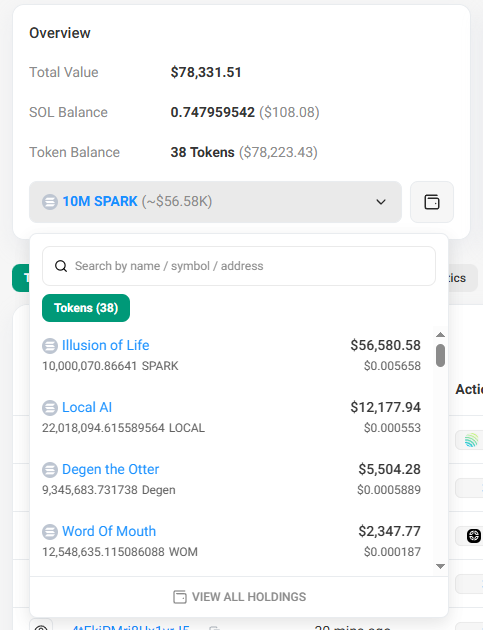 Whale of $spark bought $wom 👀
Holds also nice amount of  $local and $degen 

Interesting.