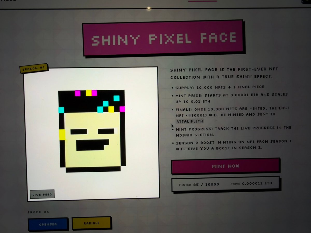 ✓ @shinypixelsart team just launched the first NFT collection that actually  glows on XDR/HDR displays — and yes, it even shines directly on OpenSea,  Rarible, and MetaMask ✨ There are 10,000 NFTs