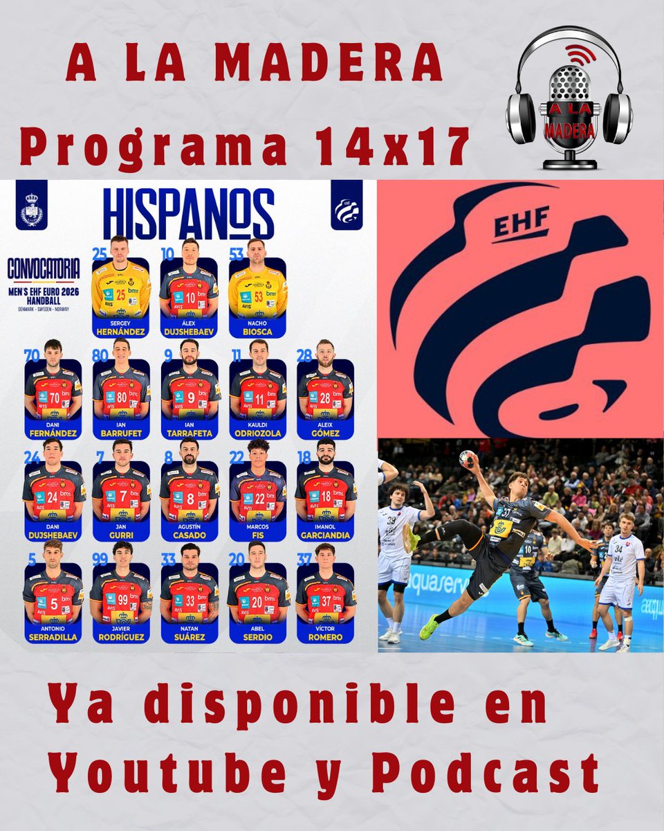🤾‍♂️ Mañana arranca el <a href="/EHFEURO/">EHF EURO</a> con el debut de nuestros #Hispanos ante Serbia
🇪🇸 Puedes disfrutar de nuestro Previo Especial en <a href="/AlaMaderaFM/">AlaMaderaFM</a> con entrevista a <a href="/victoorromero_/">Victor Romero</a>
🗣️ Además, completo análisis de <a href="/Eduagullo/">Edu Agulló Canosa</a> y <a href="/FcoJoseCaro/">Francisco José Caro</a>
📺 Disponible en Youtube: youtu.be/79xt-LOeVqc?si…