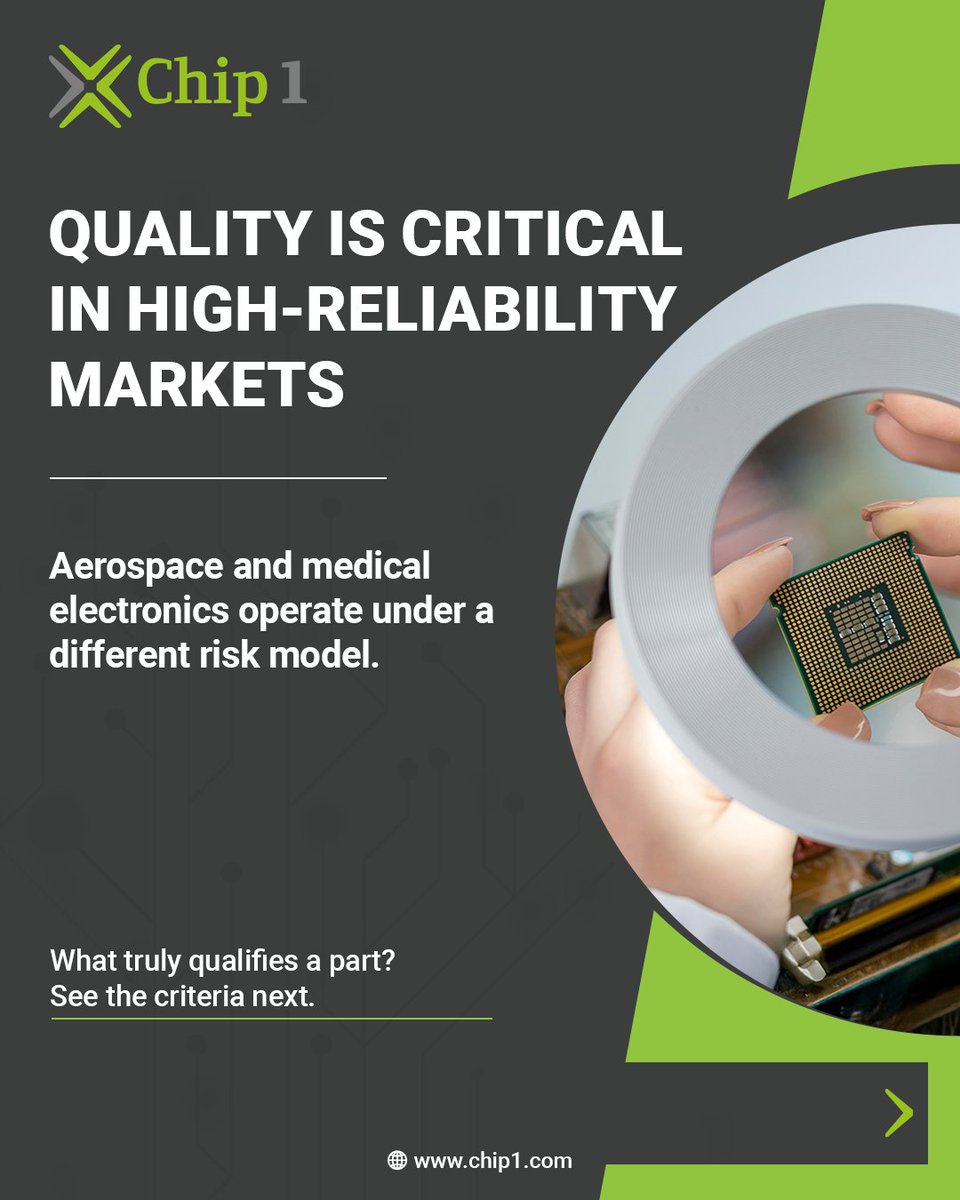chip1exchange's tweet photo. In aerospace and medical electronics, quality isn’t a claim, it’s an outcome.
Availability alone doesn’t mean a part is usable. Traceability and qualification decide release readiness.
What high-reliability buyers are rethinking for 2026 👇
🔗comments
#Chip1 #HighReliability https://t.co/Rx1aTk9DsR