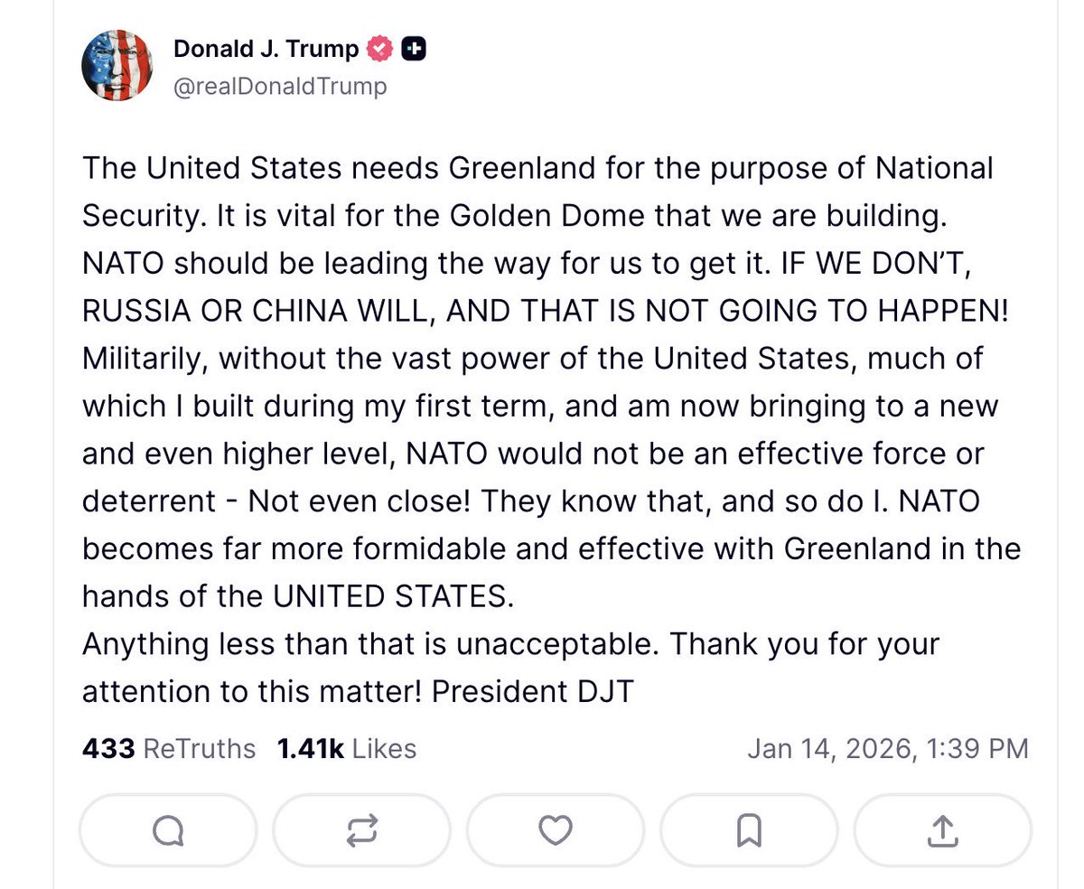 joni_askola's tweet image. Trump is lying again: 

If the US truly needed Greenland as much as he claims, they would station more troops and have more bases there, as Denmark allows it. 

And if Trump was so scared about Russia and China, he would defeat them in Ukraine, not Greenland
