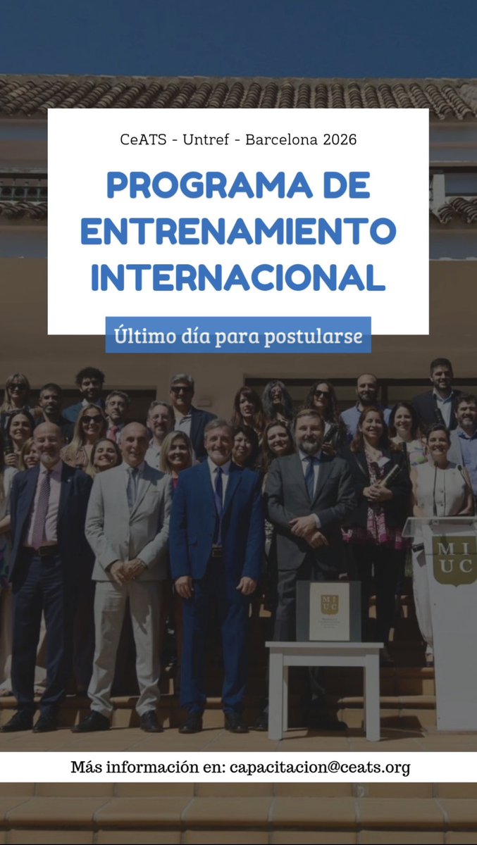 Último día para postularse al “Programa de Entrenamiento Internacional” CeATS - UNTREF - Barcelona 2026

Más información: capacitacion@ceats.org