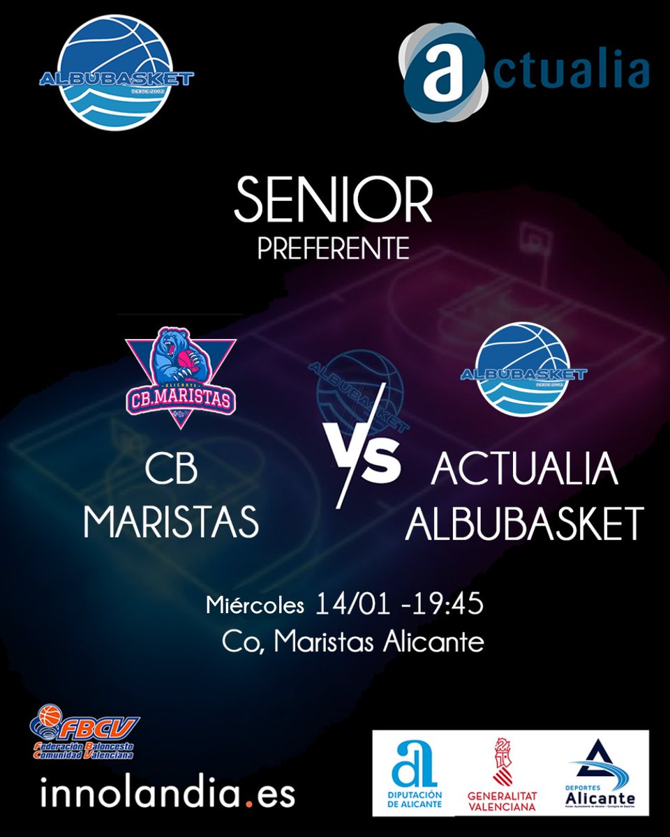Nuestro senior juega hoy contra nuestros amigos de Maristas. 

Suerte! 🍀

#albubasket #albufereta #respetaelbaloncesto #fbcv #baloncesto