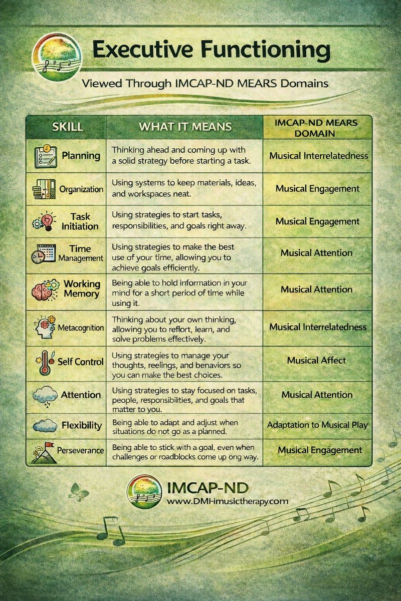 Executive functioning emerges through musical interaction. Attention, flexibility, planning, and self control are revealed in real time within music.

#musictherapy #executivefunctioning