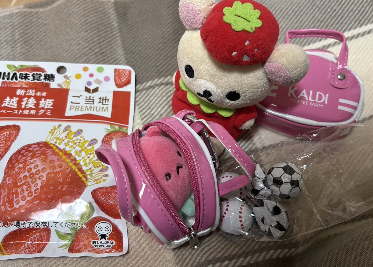 ようやくKALDIで買えたよʕ•ᴥ•ʔ
毎年でてるミニスポーツバッグのお菓子✤
ピンク🩷がようやく今年買えた⸜(*˙꒳˙*)⸝
ピンクは去年からだっけな？一昨年？、とにかくピンク人気みたいで、お店で見たことなかったの🥹
さっそくお披露目会してたら、いちご星人？ちゃんに取られたよ🤣
