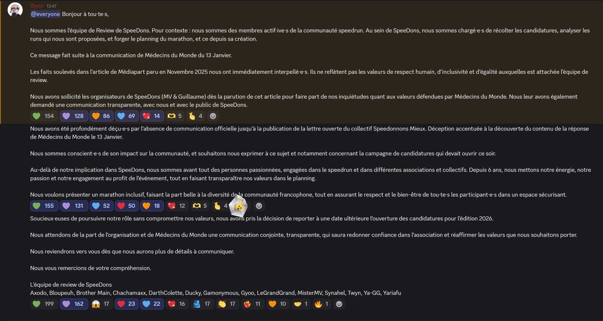 Suite à la communication plus que douteuse de MdM l'équipe de review à publié ce message sur le discord.
Soutien complet évidemment, et il est essentiel de maintenir cette position vis à vis de nos valeurs.
Je republie avec leur accord et je vous invite de même à le partager.