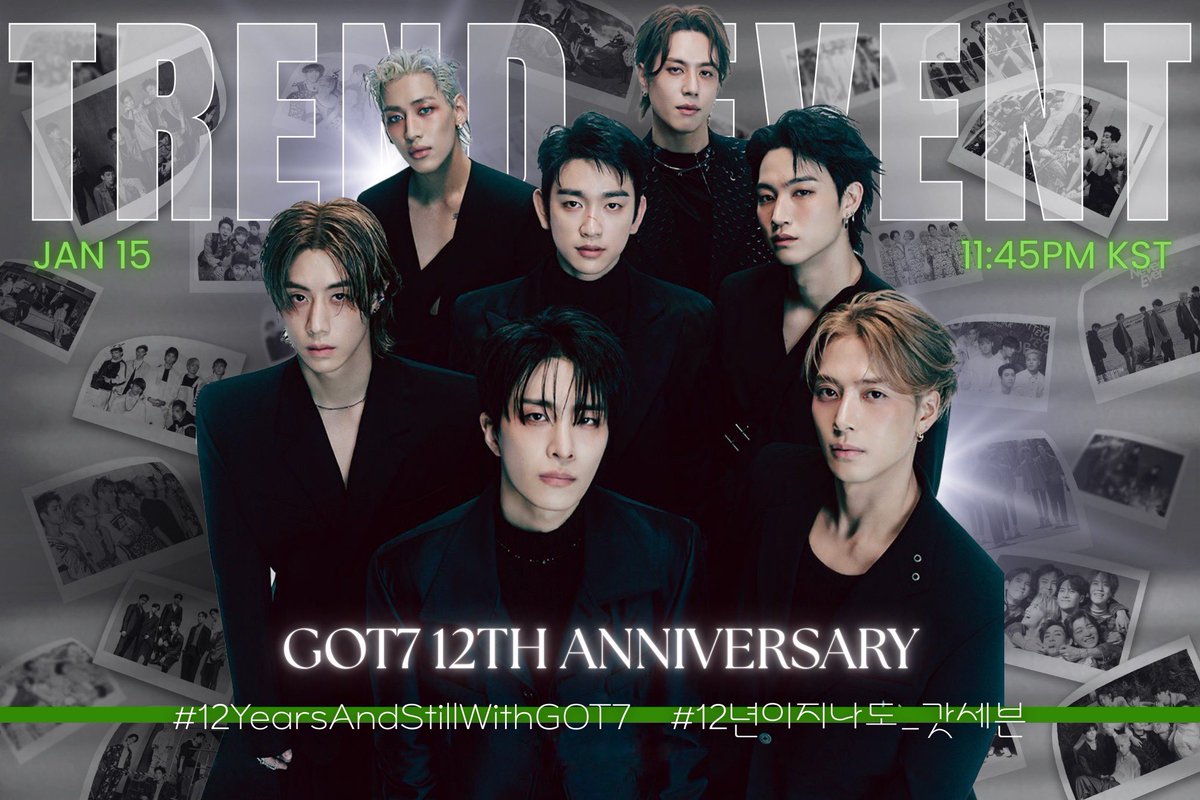 GOT7_Quote's tweet image. [#️⃣] ประกาศแฮชแท็กครบรอบ 12 ปี GOT7

12 ปีแห่งความทรงจำ เพลงคุณภาพและตำนานที่ยังเป็นแรงบันดาลใจ💚✨

➖มาร่วมฉลองด้วยไปด้วยกันในแท็ก➖
🗓️ 15/01/2026
⏰เริ่มเทรนด์ 21.45น.(ไทย)

🏷️ GOT7 12TH ANNIVERSARY
#️⃣ 12YearsAndStillWithGOT7
#️⃣ 12년이지나도_갓세븐

@GOT7Official #GOT7 #갓세븐