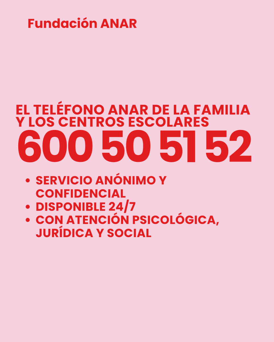 FundacionANAR's tweet photo. 👨👩👧👦 Cuando un niño/a o adolescente vive una situación de riesgo, las personas adultas del entorno también necesitan orientación.
Si eres madre, padre, familiar, docente o profesional y algo te preocupa, no tienes que gestionarlo solo/a.
#ANAR #TeléfonoANAR #Familias https://t.co/ZGBYCRp8vC