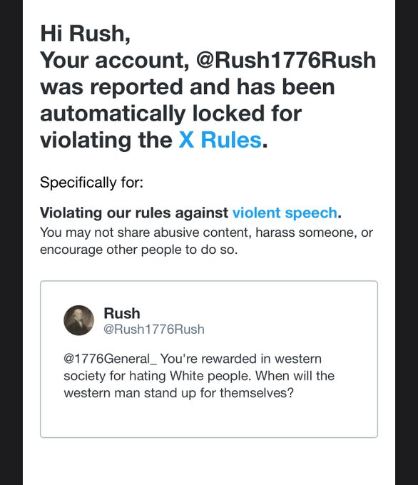 1776General_'s tweet image. 🚨How does this violate X Rules?

X is suspending accounts for stating simple facts now? @elonmusk 

@Rush1776Rush is my co-host every morning on X and X suspended his account for this post. There must be some mistake here.