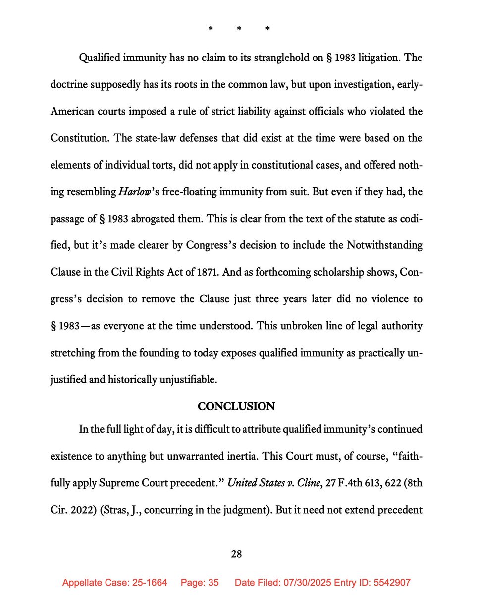 Today, I'm in St. Louis with my colleague Dylan Moore, who will argue against #QualifiedImmunity as amicus in the 8th Cir. 

<a href="/IJ/">Institute for Justice</a> supports the plaintiffs in Rockett v. Eighmy, where kids brought 4A claims against a judge who personally threw them in jail to teach them a lesson. 1/