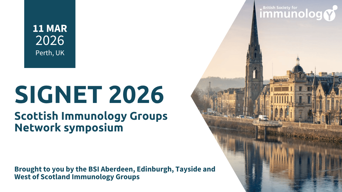 bsicongress's tweet photo. Who's excited for #SIGNET26?

Join immunologists from across Scotland on Wednesday 11 March 2026 for a full day, in person symposium with keynote talks, ECR presentations, posters and networking.

Submit your abstract by 29 January and register now 👉 https://t.co/Filk1xTSpS https://t.co/2Yp0kiHKBb