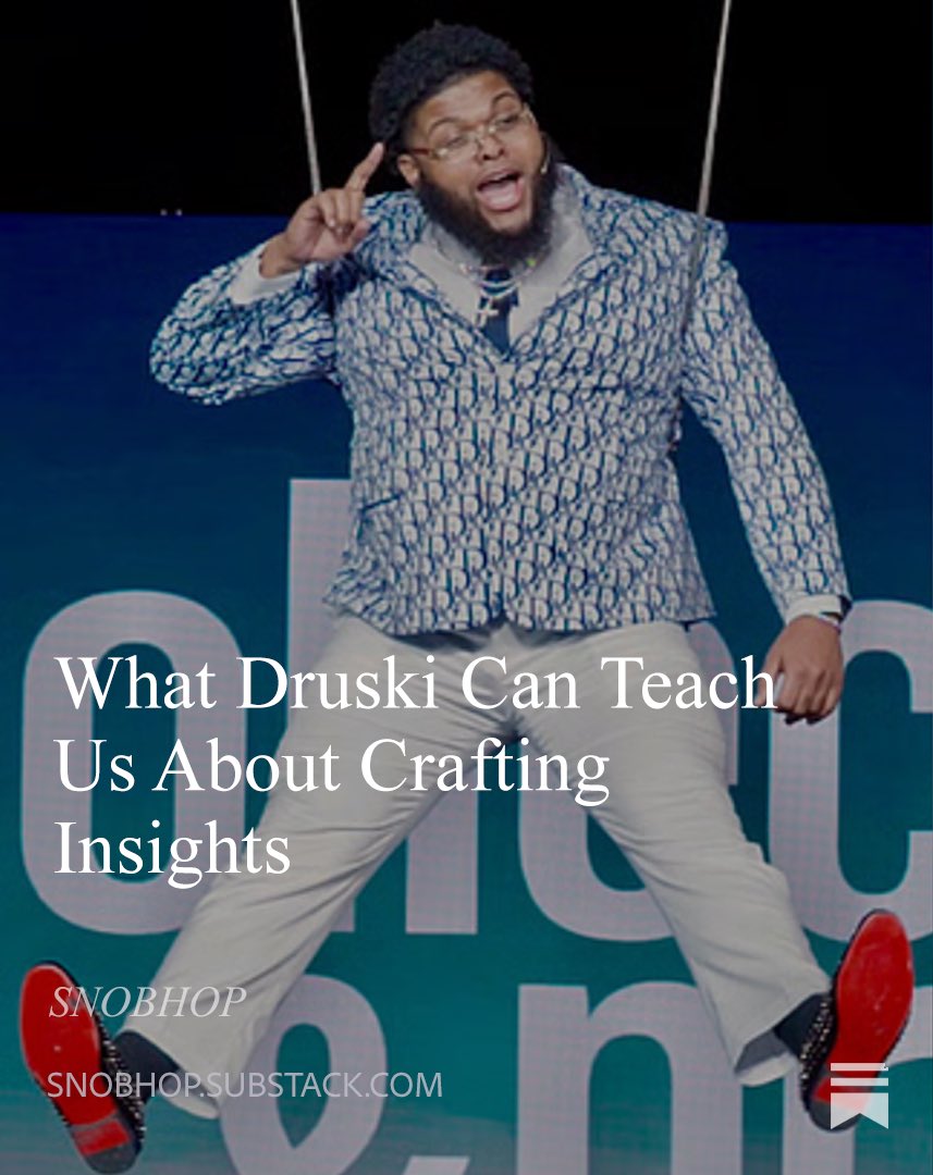 Druski "doesn't miss" on his sketches bc he understands human behavior on another level, and finds the universal in the specific. 

We pulled this essay from the SNOBHOP archives showing what we can learn from him: snobhop.substack.com/p/what-druski-…