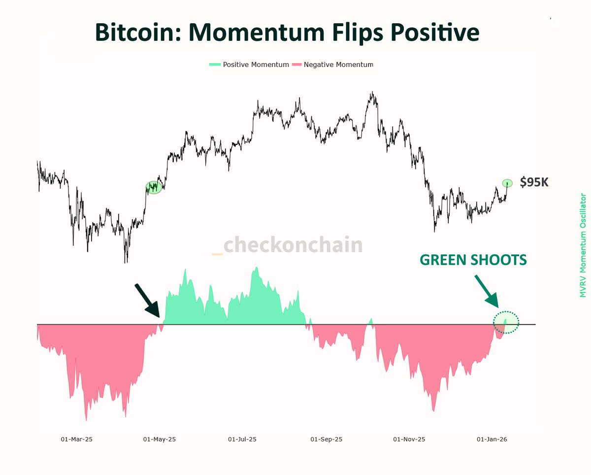 FrankAFetter's tweet image. Green shoots sprouting on the short-term holder momentum indicator. You ready? $BTC 🍿