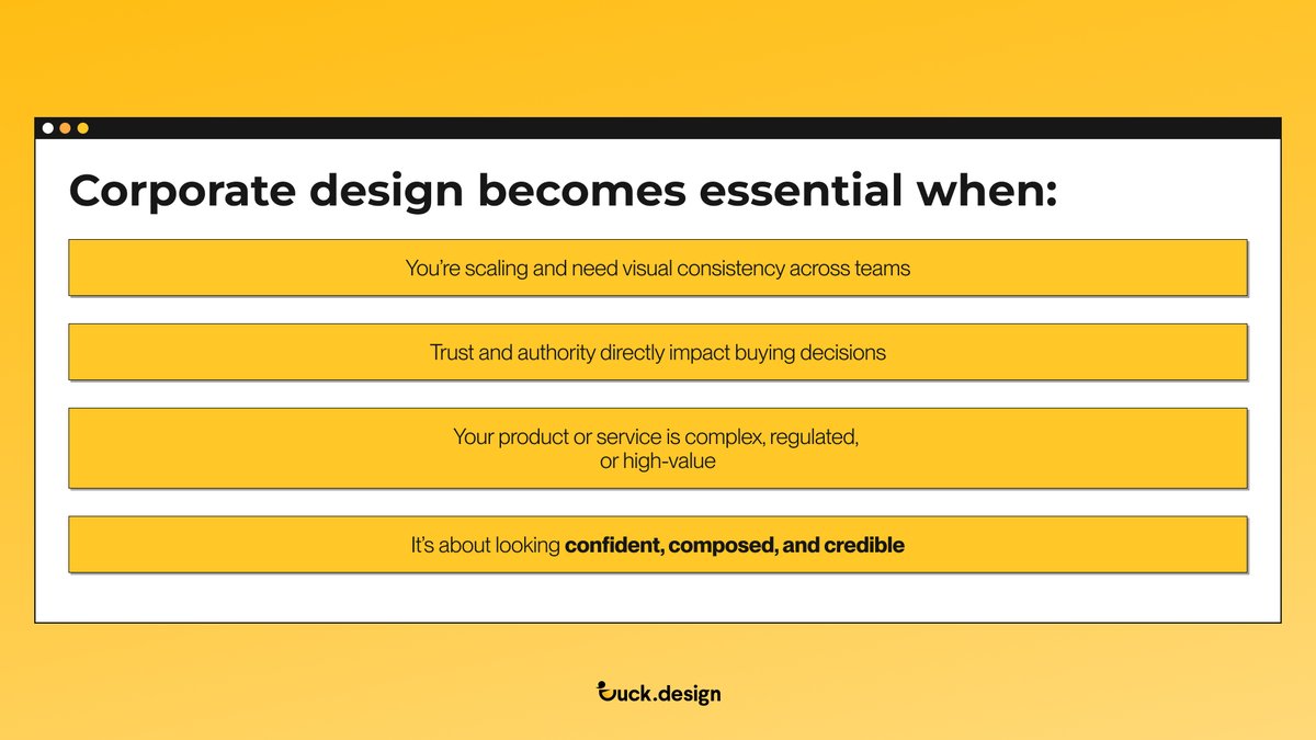 Corporate design plays a key role in how growing companies build trust, stay consistent, and scale their presence across channels.

When done right, it supports clarity, recognition, and long-term credibility.

Read the full breakdown here 👇
duck.design/corporate-desi…