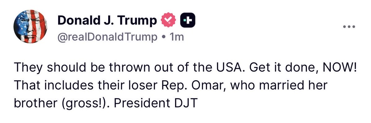 MAGAVoice's tweet image. BREAKING 🚨President Trump calls on Ilhan Omar to be THROWN OUT OF AMERICA calling her gross for marrying her brother

REVOKE her citizenship and GET HER OUT

This is why I voted for Trump