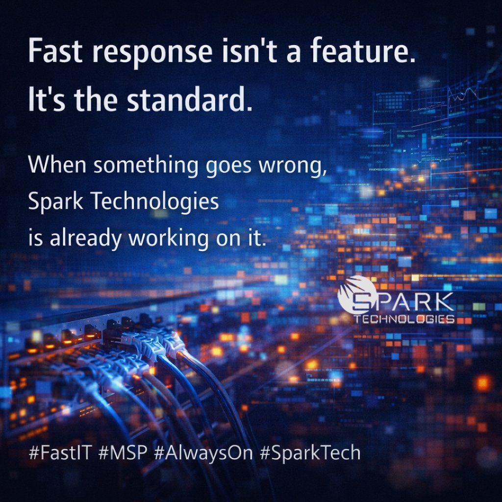 Fast response isn’t a feature.
It’s the standard.

When something goes wrong, Spark Technologies is already working on it.

#FastIT #MSP #AlwaysOn #SparkTechLLC