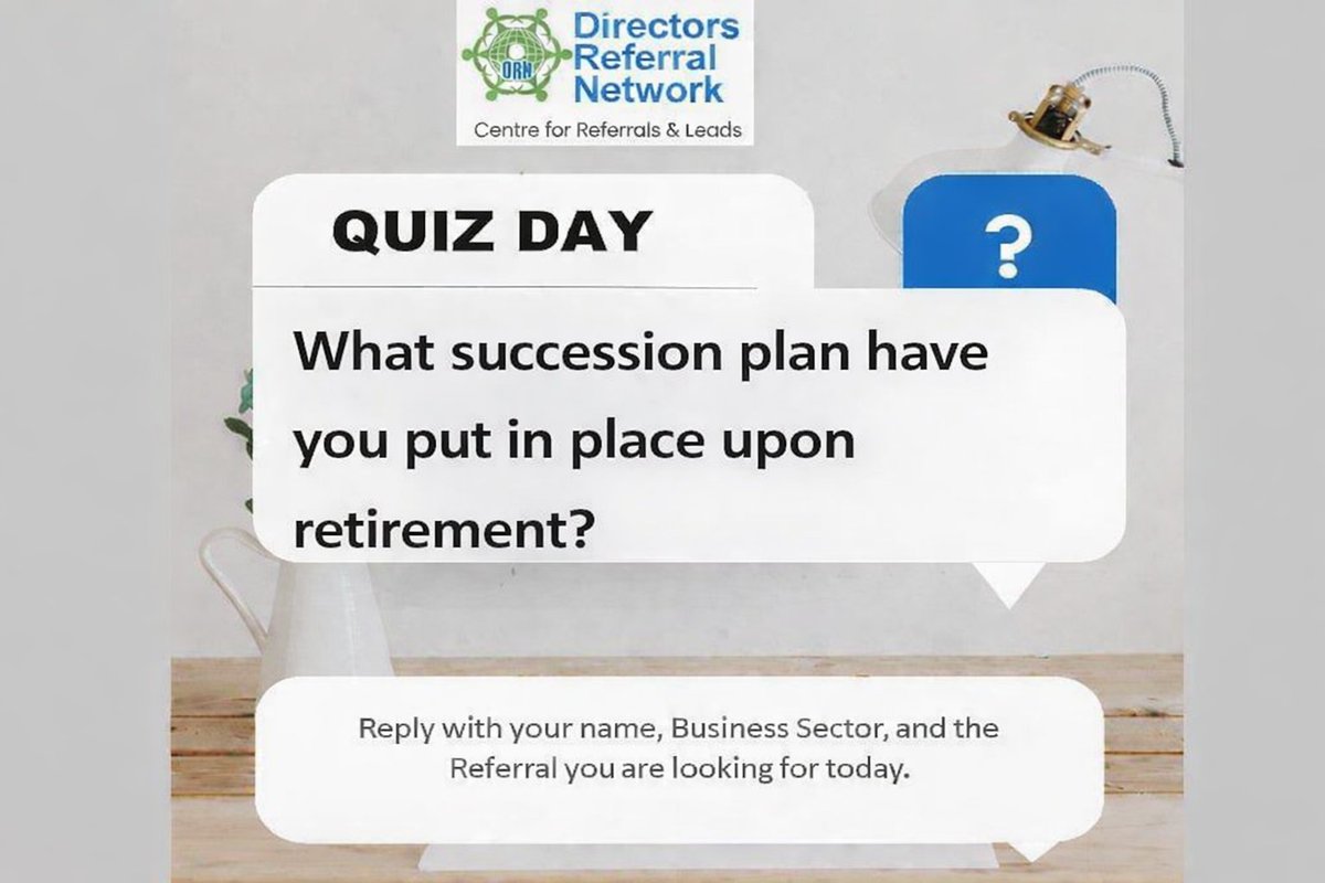 Succession planning isn’t about retirement,it’s about business continuity, leadership legacy, and investor confidence.
Repost to challenge another business leader
 Follow @DirectorsReferralNetwork for executive insights &amp; referral growth
#SuccessionPlanning #BusinessTwitter