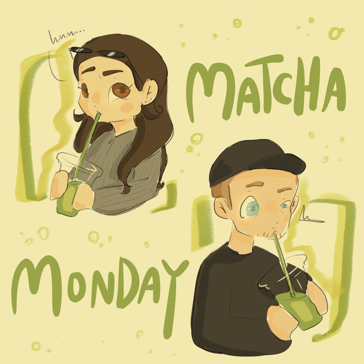 64printers's tweet image. quick sketch of twitch's biggest matcha critics 

genuinely two of some of my favourite irl streamers! was hoping for this collab, glad it happened 💚