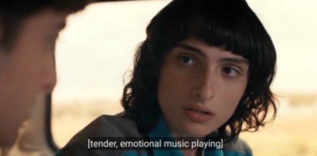 yourstrulivia's tweet image. that subtitle guy was bylering out when he decided to add “tender, emotional music” to these scenes😭 jopper byler + lumax all had tender, emotional music play twice in season 4