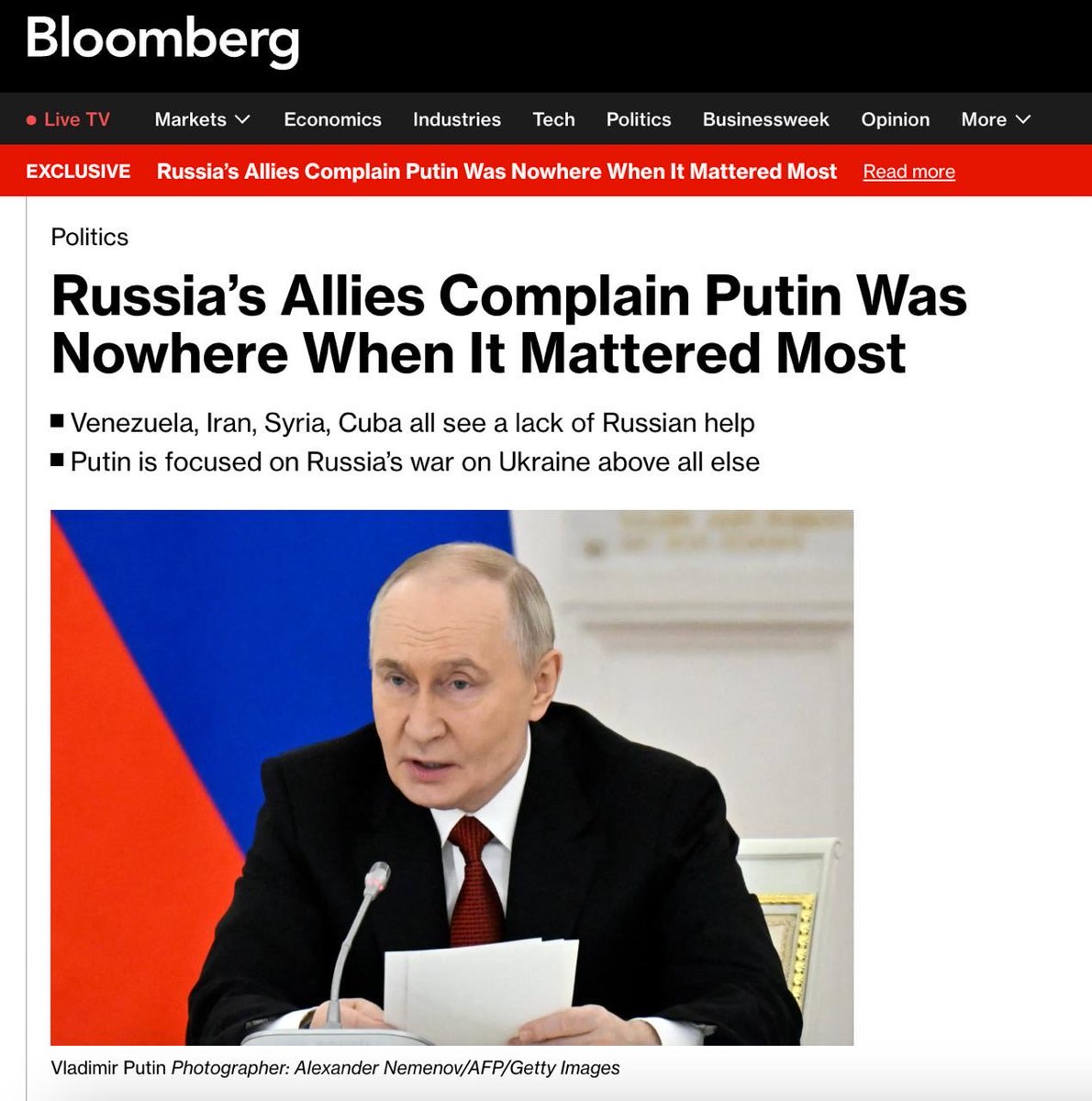 Venezuelan officials called Russia a "paper tiger."

This came after Moscow effectively refused to protect Maduro from the US, Bloomberg reports.

Russian intelligence failed to warn of the threat, the S-300 and Buk air defense systems proved useless without technical support,