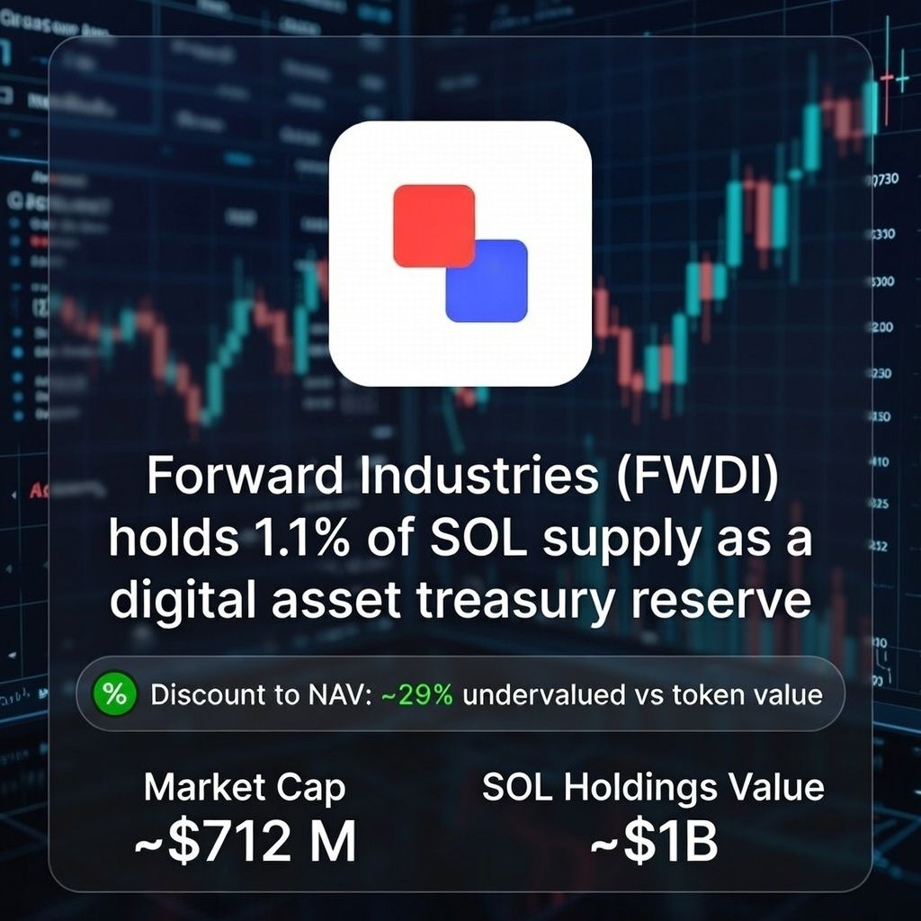 DAT_Updates's tweet image. Forward Industries (FWDI) holds around 1.1% of SOL supply as a digital asset treasury reserve.

Discount to NAV: ~29% undervalued vs token value

Market Cap: ~$712 M
SOL Holdings Value: ~$1B

More details - d-a-t.io/treasury/NASDA…

#SOL