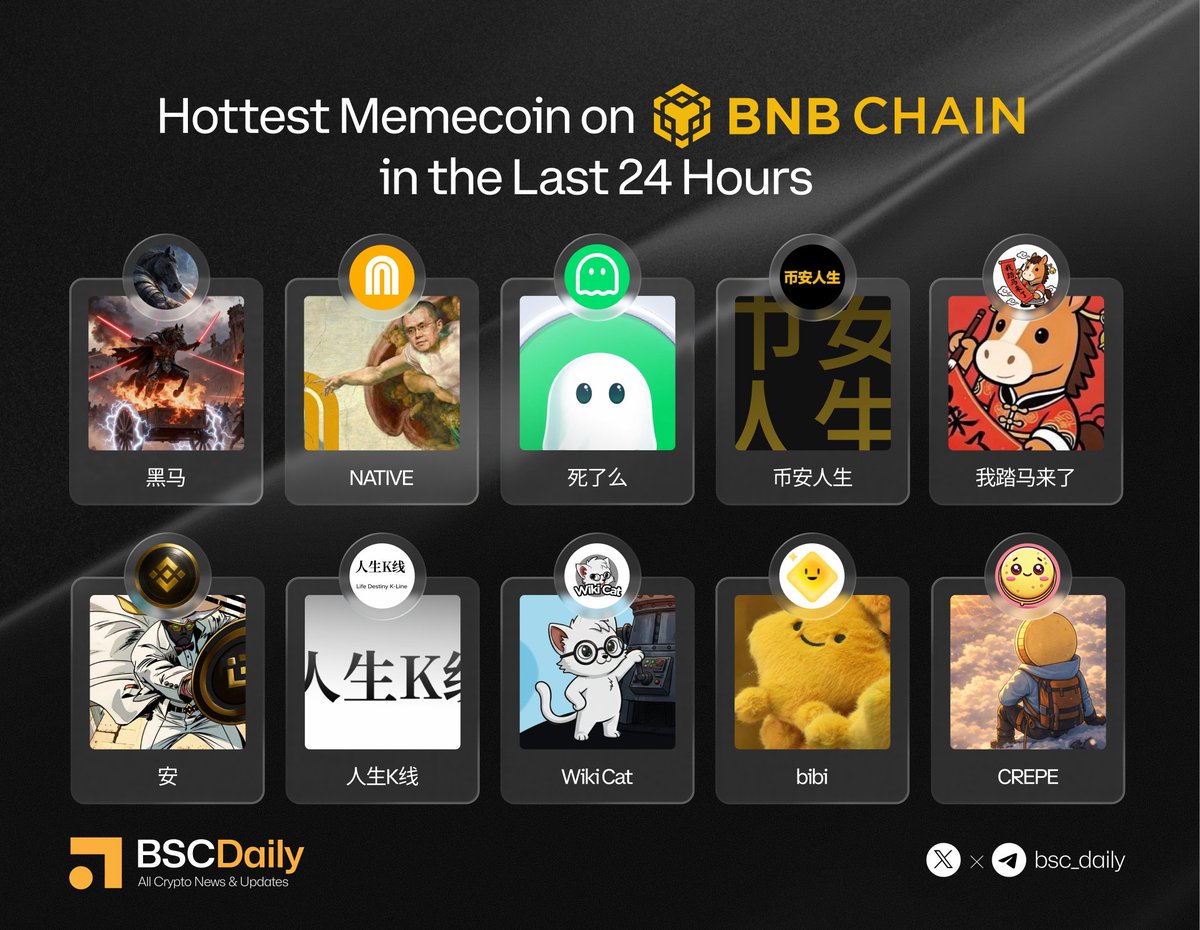 bsc_daily's tweet image. Hottest Memecoin on @BNBCHAIN in the Last 24 Hours 🔥

@DarkHouseBSC
$Native
@silemecoin
币安人生
我踏马来了
@AnBNSafe
人生K线
@wikicatcoin
@bibifansbsc
@crepe_bsc