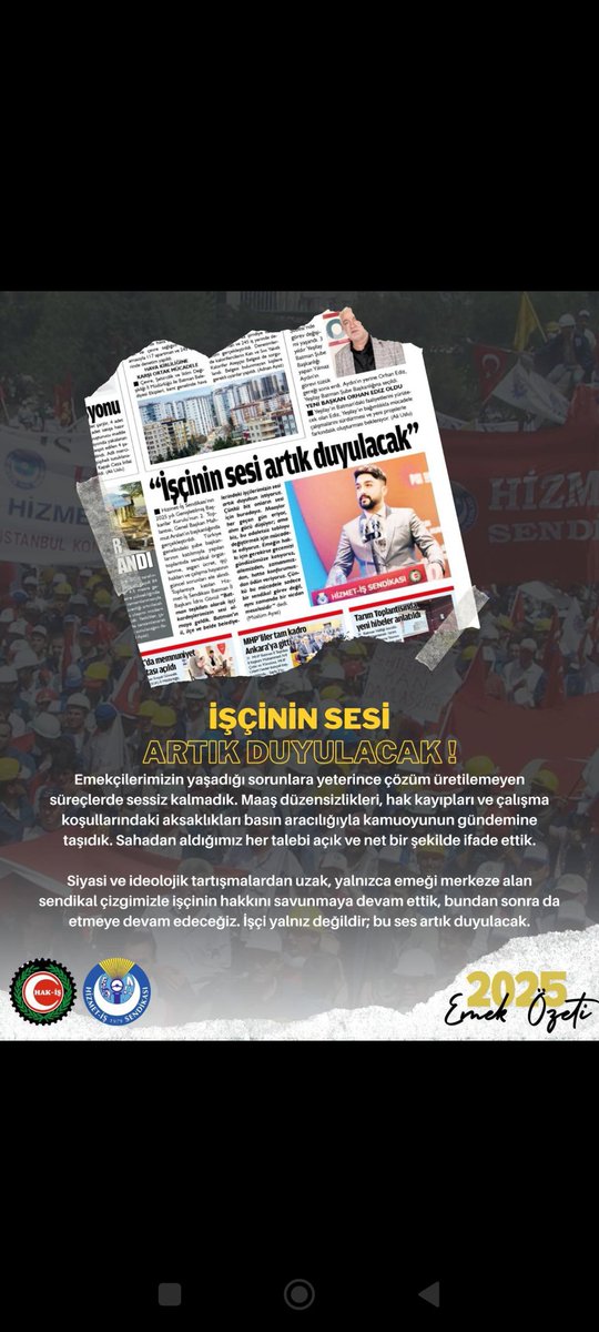 2025 yılının son beş ayında
yeni dönem seyyanen zam talebi için sahada, masada ve Ankara’ya kadar uzanan bir mücadele verdik.

İşçinin alın teri, adil ücret, maaş düzeni ve insanca yaşam hakkı için susmadık, geri durmadık.

Sonuç ne olursa olsun biliyoruz ki alınan hiçbir kazanım