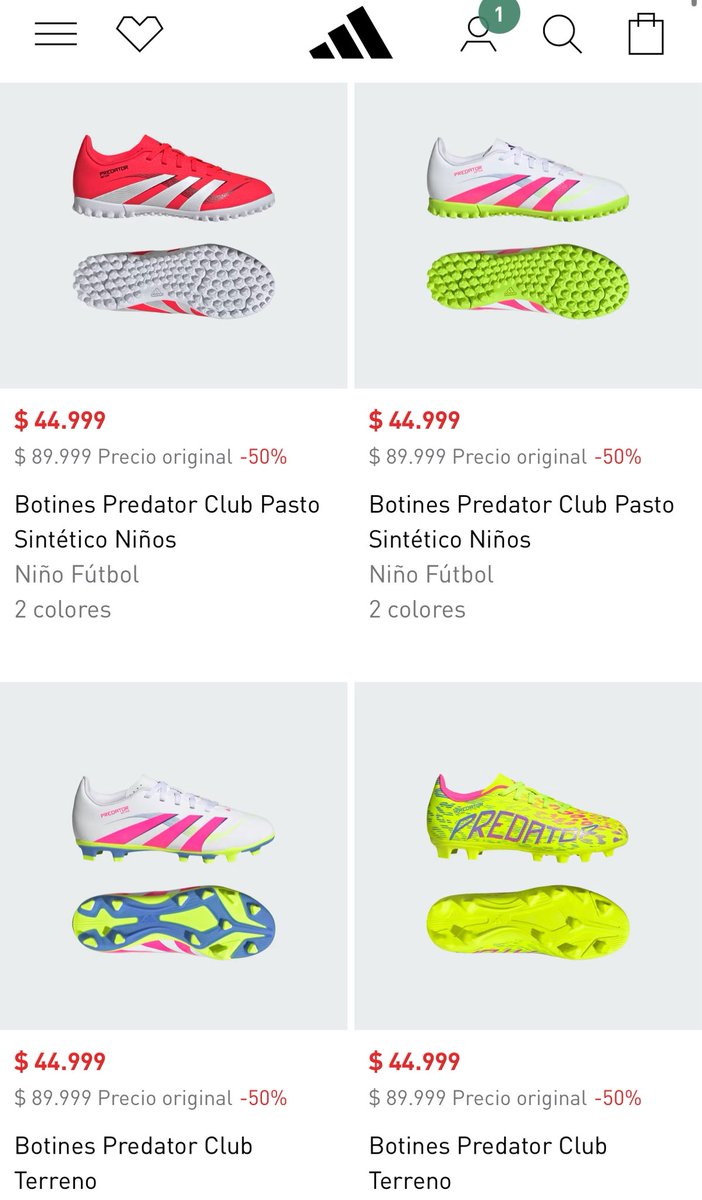 ahorraconana's tweet image. Atención!! En la app de ADIDAS hay BOTINES DE FÚTBOL F11 y F50 por $44.999 para niños y $49.999, adultos, muchos modelos!!! Aprovechen!!
Si no tienen la app, ingresen por acá adidas.com.ar/calzado-botine…