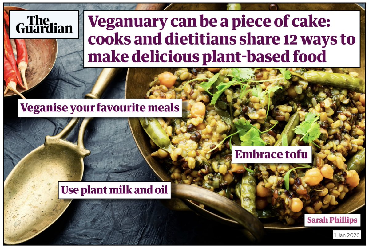 VegMediaWatch's tweet image. Veganuary is a "piece of cake." Thanks to @sarahlphillips of the @guardian for providing readers with sound advice on how to make the switch to a #plantbased diet easy, fun and delicious. cc: @veganuary @KathViner @KiraCochrane