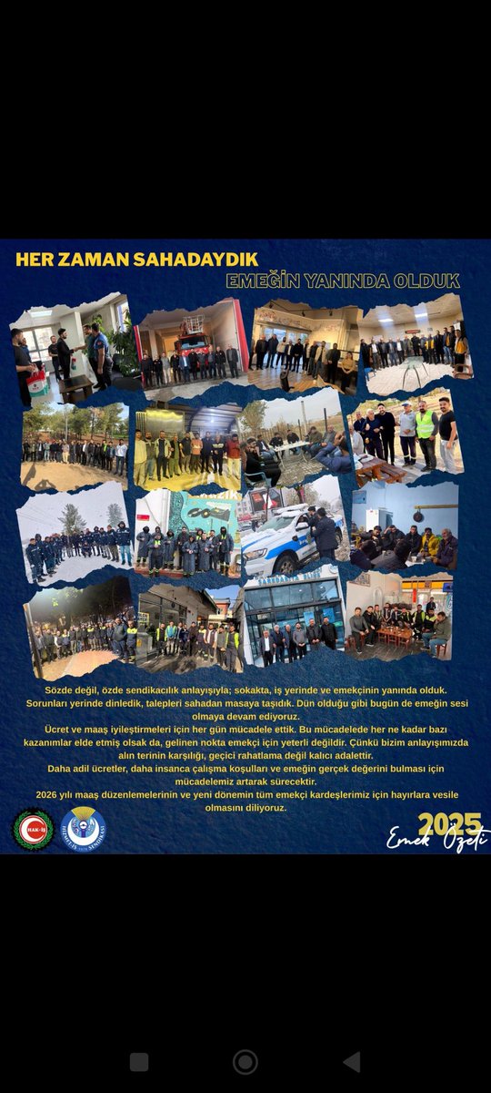 Her Zaman Sahadaydık
Emeğin Yanında Olduk

2025 yılının son beş ayında
yeni dönem seyyanen zam talebi için sahada, masada ve Ankara’ya kadar uzanan bir mücadele verdik.

İşçinin alın teri, adil ücret, maaş düzeni ve insanca yaşam hakkı için susmadık, geri durmadık.

Sonuç ne