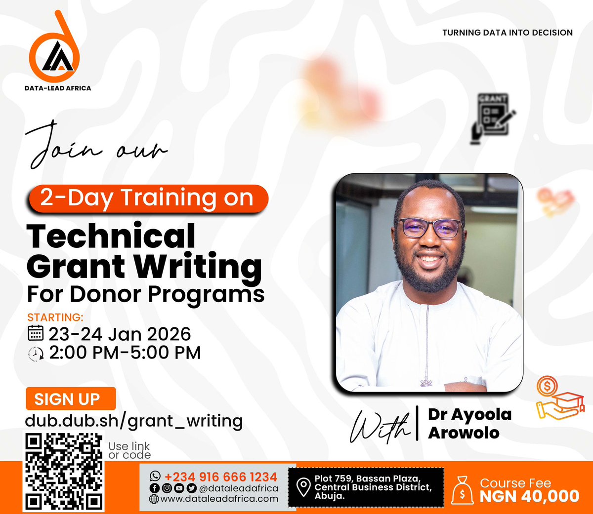 DataLead_Africa's tweet image. Join us for a transformative 2-day training on Technical Grant Writing for Donor Programs! Learn from the best, @DrArowoloAyoola, and turn your ideas into impactful proposals. 

Register link: dub.sh/grant_writing

#DataLeadAfrica #GrantWriting #Training